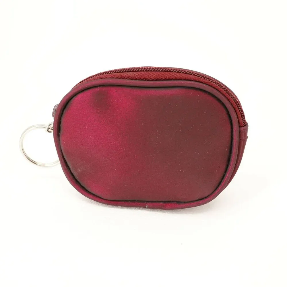 Iridescent Key Ring Pouch Women Mini Ruby Red Purple Vinyl Zipper Closure Sturdy